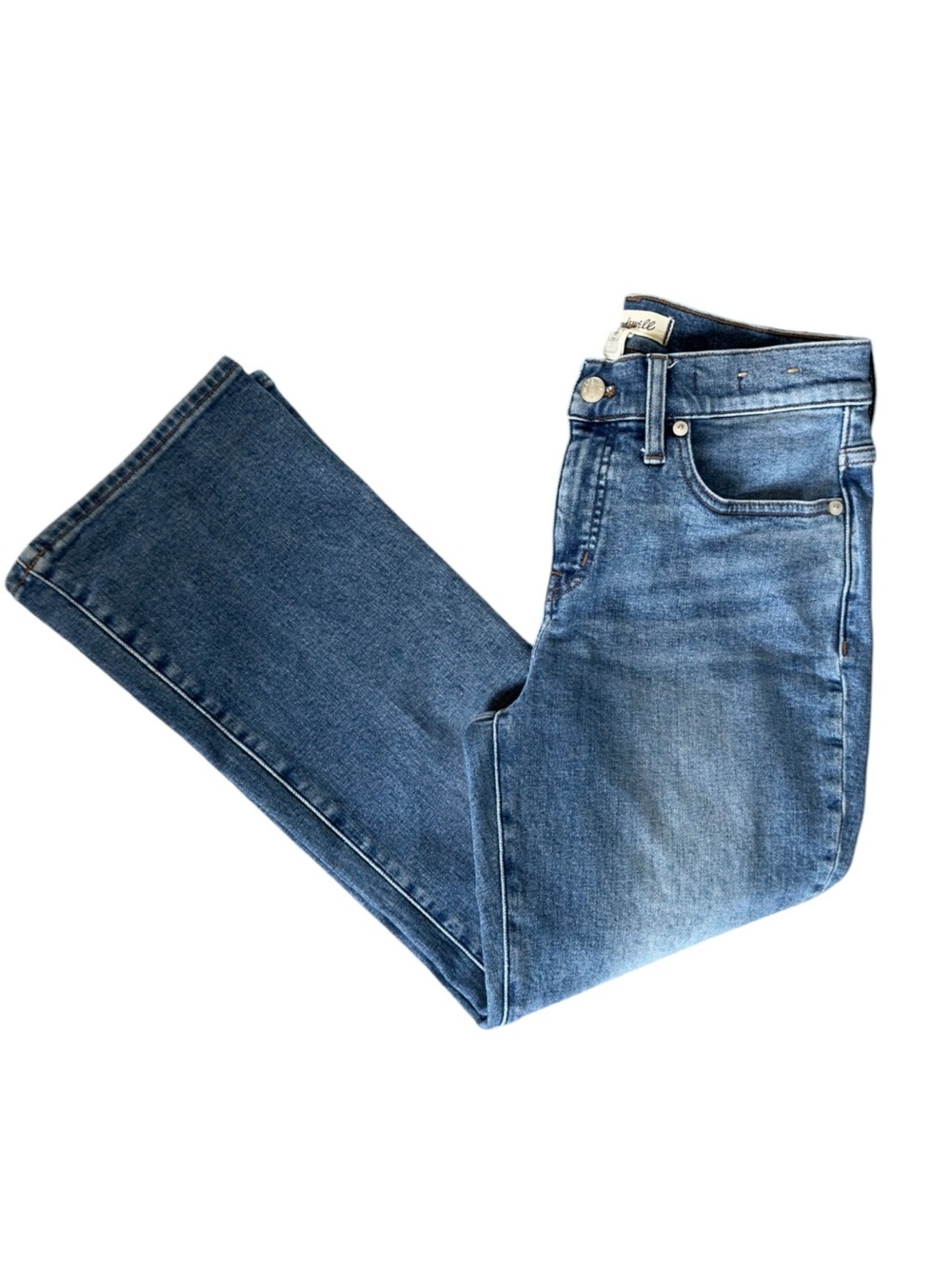 Madewell Mid-Rise Kick Out Jeans Size 27 Petite Medium Wash Blue Cropped Flare